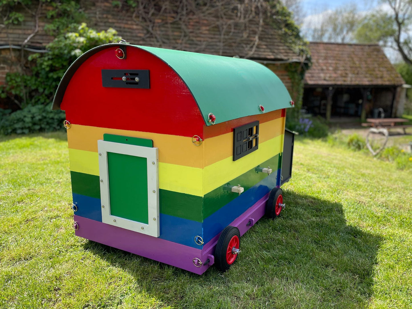 Custom Coloured Wooden Chicken Coop - Rainbows